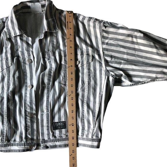 VTG Esprit Womens SzM GrayWhite Striped Drop Shoulder Boxy Jean Jacket, 90s, 80s - Picture 5 of 12